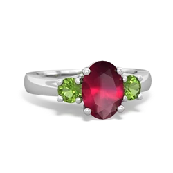 Ruby Three Stone Oval Trellis 14K White Gold ring R4024