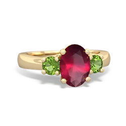 Ruby Three Stone Oval Trellis 14K Yellow Gold ring R4024