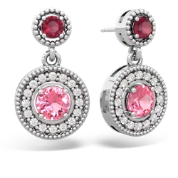 Ruby Halo Dangle 14K White Gold earrings E5319