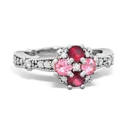 Ruby Sparkling Tiara Cluster 14K White Gold ring R26293RD