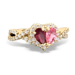 Ruby Diamond Twist 'One Heart' 14K Yellow Gold ring R2640HRT