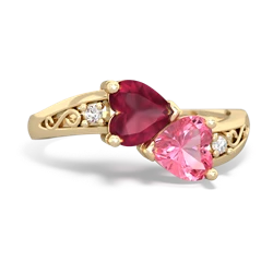 Ruby Snuggling Hearts 14K Yellow Gold ring R2178