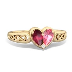 Ruby Filligree 'One Heart' 14K Yellow Gold ring R5070