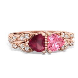 Ruby Diamond Butterflies 14K Rose Gold ring R5601