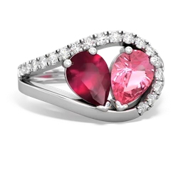 Ruby Nestled Heart Keepsake 14K White Gold ring R5650