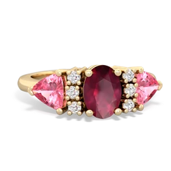 Ruby Antique Style Three Stone 14K Yellow Gold ring R2186