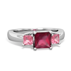 Ruby Three Stone Trellis 14K White Gold ring R4015