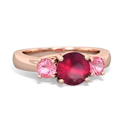 Ruby Three Stone Round Trellis 14K Rose Gold ring R4018