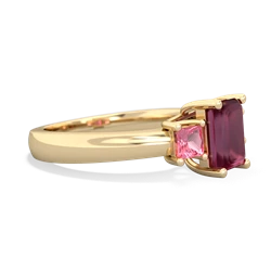 Ruby Three Stone Emerald-Cut Trellis 14K Yellow Gold ring R4021