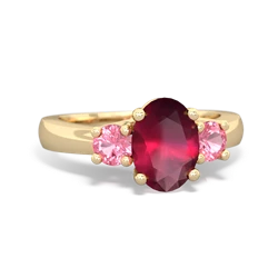 Ruby Three Stone Oval Trellis 14K Yellow Gold ring R4024