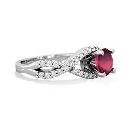 Ruby Diamond Twist 6Mm Round Engagment  14K White Gold ring R26406RD