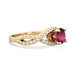 Ruby Diamond Twist 6Mm Round Engagment  14K Yellow Gold ring R26406RD