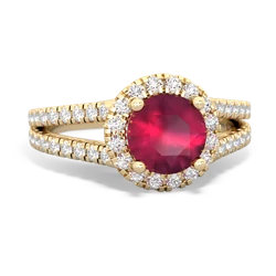 Ruby Pave Halo 14K Yellow Gold ring R5490