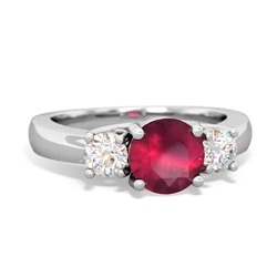 Ruby Diamond Three Stone Round Trellis 14K White Gold ring R4018