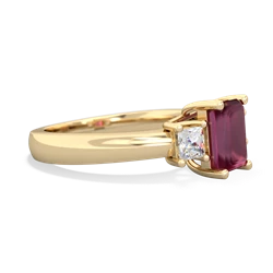 Ruby Diamond Three Stone Emerald-Cut Trellis 14K Yellow Gold ring R4021