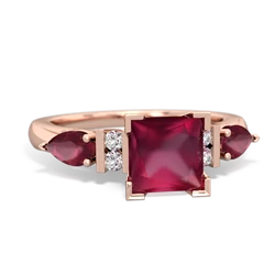 Lab Ruby 6Mm Princess Eternal Embrace Engagement 14K Rose Gold ring C2002