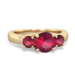 Lab Ruby Three Stone Round Trellis 14K Yellow Gold ring R4018