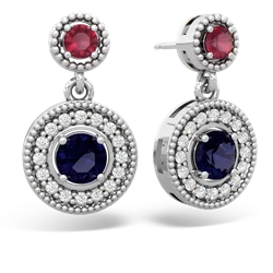 Ruby Halo Dangle 14K White Gold earrings E5319