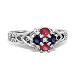 Ruby Celtic Knot Cluster Engagement 14K White Gold ring R26443RD