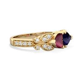 Ruby Diamond Butterflies 14K Yellow Gold ring R5601