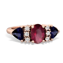 Ruby Antique Style Three Stone 14K Rose Gold ring R2186