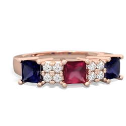 Ruby Three Stone Diamond Cluster 14K Rose Gold ring R2592