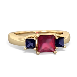 Ruby Three Stone Trellis 14K Yellow Gold ring R4015