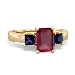 Ruby Three Stone Emerald-Cut Trellis 14K Yellow Gold ring R4021