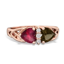 Ruby Celtic Knot Double Heart 14K Rose Gold ring R5040