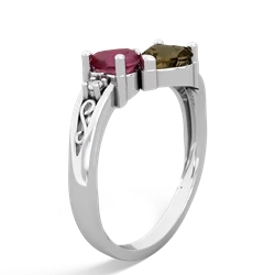 Ruby Snuggling Hearts 14K White Gold ring R2178