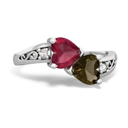 Ruby Snuggling Hearts 14K White Gold ring R2178