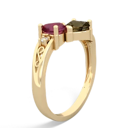 Ruby Snuggling Hearts 14K Yellow Gold ring R2178