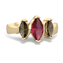 Ruby Three Peeks 14K Yellow Gold ring R2433