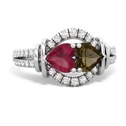 Ruby Art-Deco Keepsake 14K White Gold ring R5630