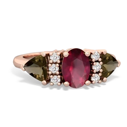 Ruby Antique Style Three Stone 14K Rose Gold ring R2186