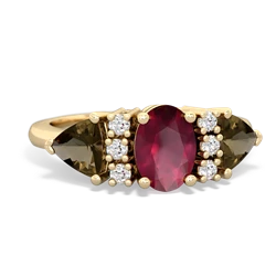 Ruby Antique Style Three Stone 14K Yellow Gold ring R2186