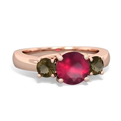 Ruby Three Stone Round Trellis 14K Rose Gold ring R4018