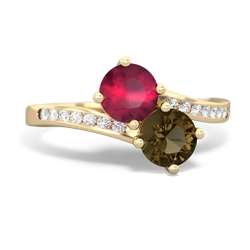 Ruby Channel Set Two Stone 14K Yellow Gold ring R5303