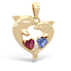 Ruby Dolphin Heart 14K Yellow Gold pendant P5820