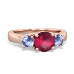 Ruby Three Stone Round Trellis 14K Rose Gold ring R4018