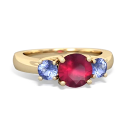 Ruby Three Stone Round Trellis 14K Yellow Gold ring R4018