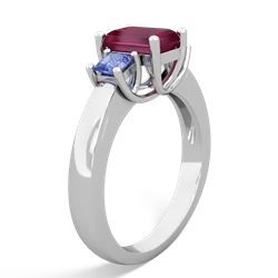 Ruby Three Stone Emerald-Cut Trellis 14K White Gold ring R4021