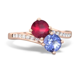 Ruby Channel Set Two Stone 14K Rose Gold ring R5303