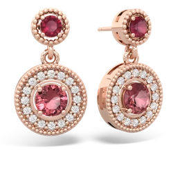 Ruby Halo Dangle 14K Rose Gold earrings E5319