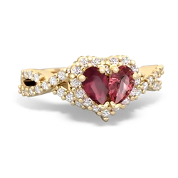 Ruby Diamond Twist 'One Heart' 14K Yellow Gold ring R2640HRT