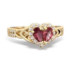 Ruby Celtic Knot Two Hearts As One 14K Yellow Gold ring R2644HRT