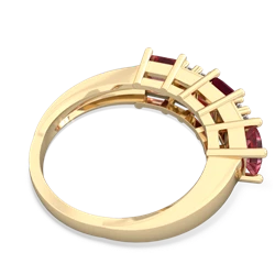 Ruby Three Stone Diamond Cluster 14K Yellow Gold ring R2592