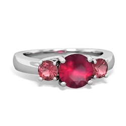 Ruby Three Stone Round Trellis 14K White Gold ring R4018