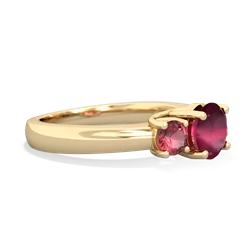 Ruby Three Stone Round Trellis 14K Yellow Gold ring R4018