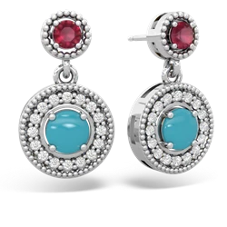 Ruby Halo Dangle 14K White Gold earrings E5319